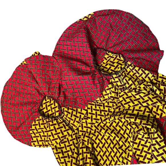 Yellow Black & Red Geometric Ankara Print 100% Cotton Layered Wrap Dress (S) - Picture 10 of 12